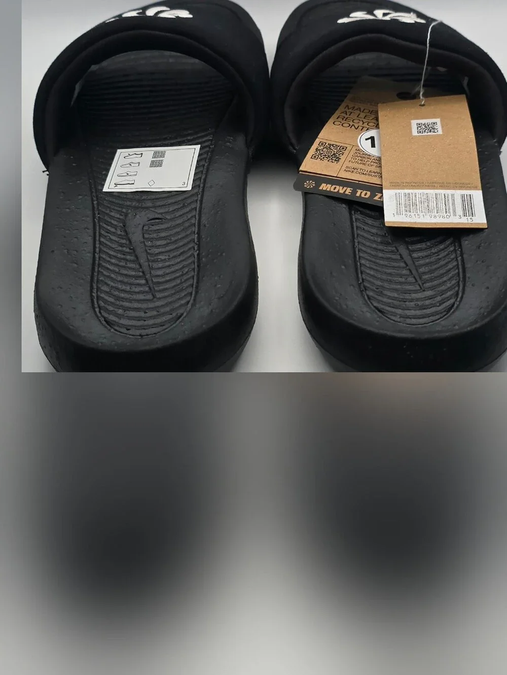 Nike Victori One Black Slide Sandals with White Floral Logo